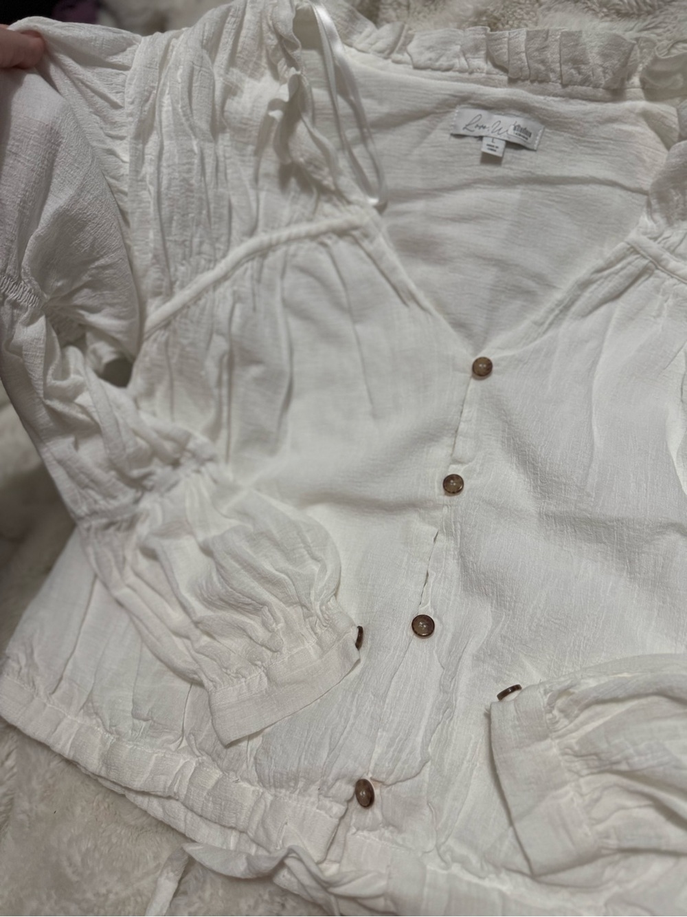 White Button Front Peasant Blouse